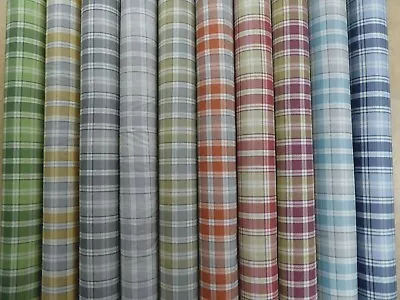 HIGHLAND CHECK Tartan Checked Linen Look Cotton Fabric In 10 Colours • £11.85