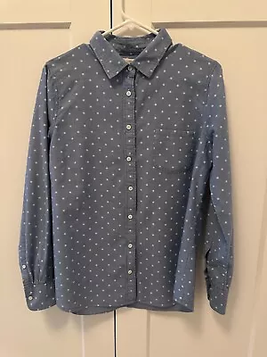 Women's J Crew Blue Chambray With White Polka Dots Shirt Size 10 • $15