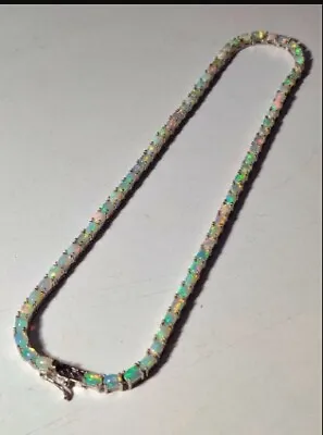 925 Sterling Silver Pretty Ethiopian Opal Tennis Necklace Wedding Gift Jewelry • $319.99