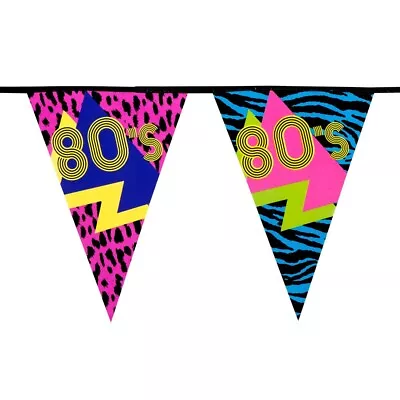 Retro 80's / 1980's Pennant Flag Bunting Party Decoration 20Ft / 6M Long - New • £3.35