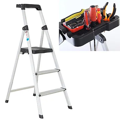 VILOBOS 3 Step Ladder Aluminum Folding Stool Anti-slip Platform Tool Tray 330lb • $82.99