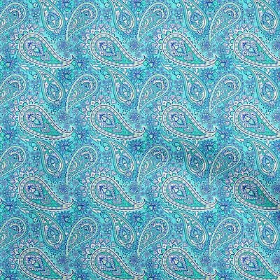 OneOone Cotton Flex Aqua Blue Fabric Paisleys Sewing Craft Projects-Fr0 • $8.36