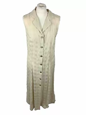 Vintage Mulberry Maxi Dress Cream Linen Gingham UK 14 Button-up Shell Buttons • £29.99