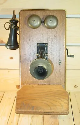 Antique Original Western Electric Wall Crank Telephone Cathedral Oak Wood • $188