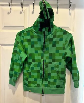 Minecraft Hoodie Boys Size Small 6/7 Green Creeper Full Zip Pixel Block Jinx • $15