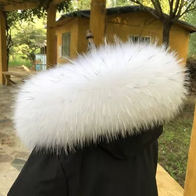 Unisex Real Real Raccoon Fur Collar Scarf Warm Hood Trim For Jacket Coat Collar • $39.99