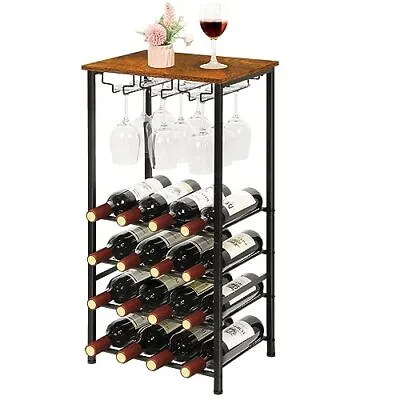  Wine Rack Freestanding Floor Wine Rack Table With Glass Holder 16 Bottle Wine  • $65.61