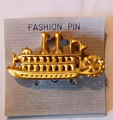 Vintage Pin Brooch Gold Tone Mississippi River Boat Southern Charm Floating • $8
