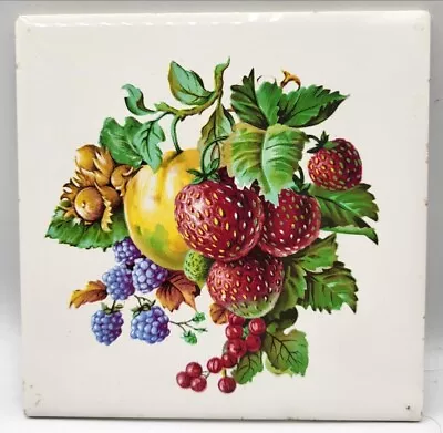 VTG Fruit Tile Trivet Wall Hanging 1950s Delano Studios Ceramic Art Cork Backed • $35