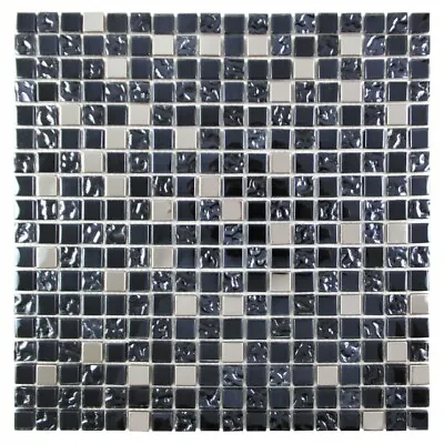 Marble Mosaic Tile Bondi Grid Pattern Kitchen Bathroom Backsplash Black & Silver • $12.95