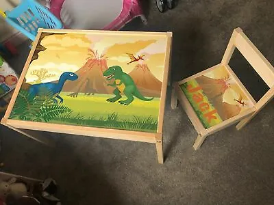£24.99 • Buy Personalised STICKER ONLY For IKEA LATT Kids Table And 1 Chair, Dinosaurs Design