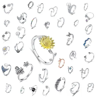 European 925 Sterling Silver Cat Moon Butterfly Ring Weeding Jewelry Women Gifts • $11.12