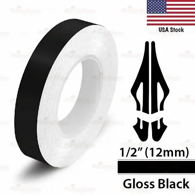 GLOSS BLACK 12mm 1/2  Roll Pin Stripe PinStriping Line Tape Vinyl Car MC STICKER • $8.96