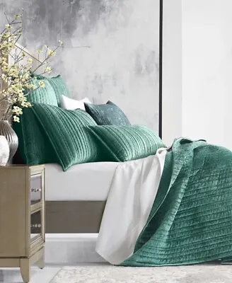 Hotel Collection Variegated Stripe Velvet Coverlet Emerald Queen 94  X 96  $420 • $100
