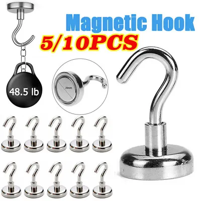 10/5 Pack Heavy Duty Magnetic Hooks Hanger Hold Neodymium Strong Magnet Set UK • £4.19