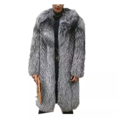 S-6XL Mens Mid Long Faux Fox Fur Parka Furry Coat Overcoats Thicken Warm Work D • $84.26