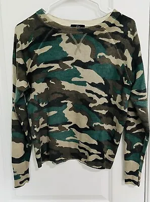 J. Crew Womens SMALL Sweatshirt Sweater Camo Print Style K1279 Green Merino Wool • $12.99