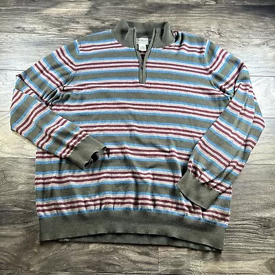 Vintage LL Bean 1/4 Zip Sweater Mens XL Green Stripe Cashmere Blend Rugby Preppy • $28.97