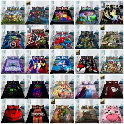 £27.46 • Buy Kids Cartoon 3D Quilt Duvet Cover Pillowcase Single Double King Bedding Set Gift
