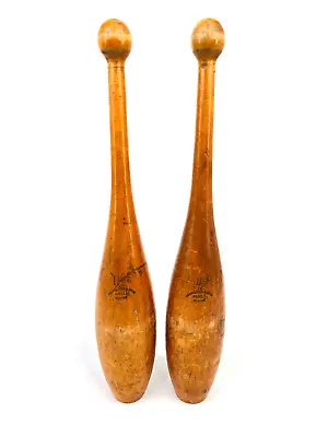 Antique Pair Wood Spalding Model B Indian 1.5 Lb. Exercise Clubs Juggling Pins • $100