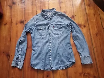 Ladies Levi’s Denim Shirt Size M. Pearl Buttons.  Western Cowboy Cowgirl.  • £15.99