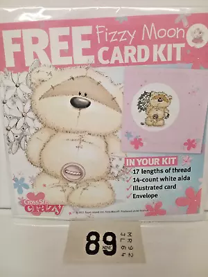 £3.09 • Buy FIZZY MOON TEDDY BEAR Cross Stitch Card Kit Embroidery & White Flowers Bouquet
