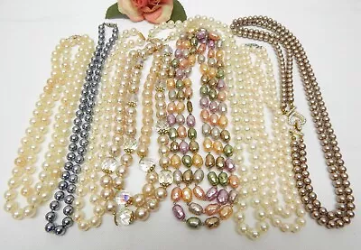 All Glass Pearl Bead Necklace Lot - Vintage To Now Jewelry • $9.99