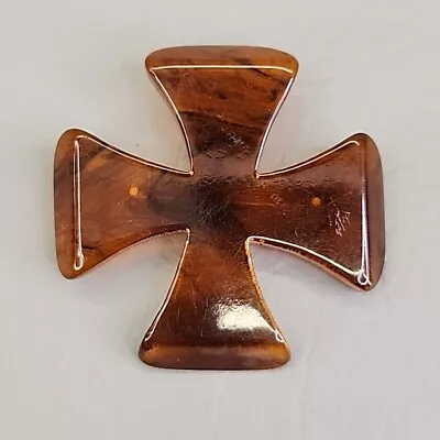 Maltese Cross Brooch Vtg Brown Faux Tortoise Shell Acrylic Jewelry Pin 2.5  • $35