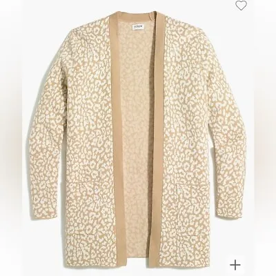 J.Crew Leopard Open Cardigan Sweater Light Khaki Ivory AW726 Animal Large Petite • $27.20