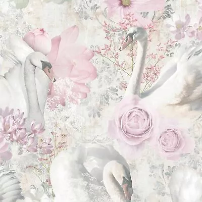 £11.30 • Buy Holden Decor - Glitter Swans Damask Floral Textured Wallpaper - Pink - 90700