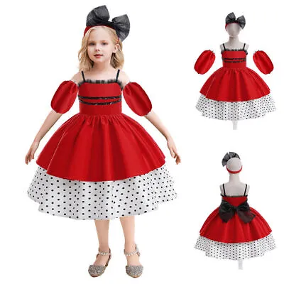 Red Princess Polka Dot Dresses Birthday Costume Fancy Dress Kids Girls BookDay • £21.44