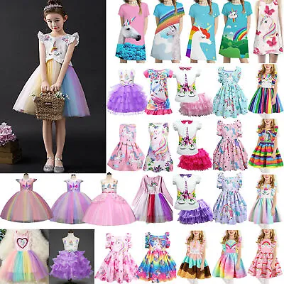 $28.49 • Buy AU Kids Girls Unicorn Princess Tutu Dress Rainbow Birthday Party Dresses Outfits