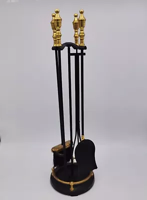 Vintage Cast Iron / Brass Heavy Solid 5-Piece Fireplace Tool & Stand Set  31   • $119.50