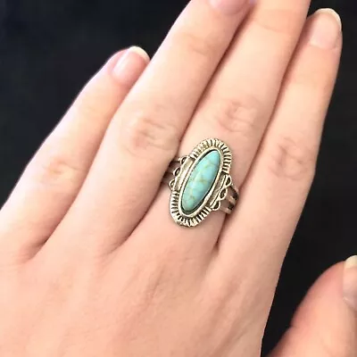 Vintage Faux Turquoise Silvertone Ring  Sz. 7 • $4.50