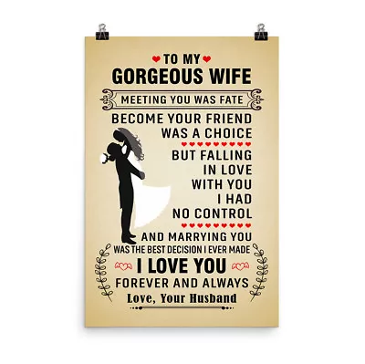 Love Quotes Poster Gift For Gorgeous Wife I Love You Forever And Always Poster • $153.18