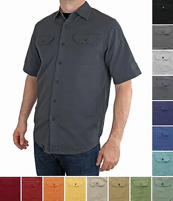 Wrangler Men's Shirt Comfort Flex Short Sleeve Denim Twill Button Up Regular Fit • $17.99