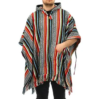 Poncho Hooded Cotton Woven Unisex Adults Warm Cold Dip Robe Mexican Diamond • £29.90