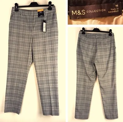 M&S 'Grey Mix' Check Slim Ankle Grazer Trousers - UK 10 Regular - Spring/Summer • £15.99