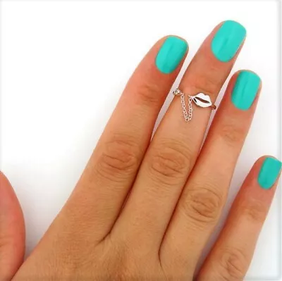 Sterling Silver 925 Lip Knuckle Ring Sexy Lips Design Ring Cute CZ Midi Ring T04 • $20