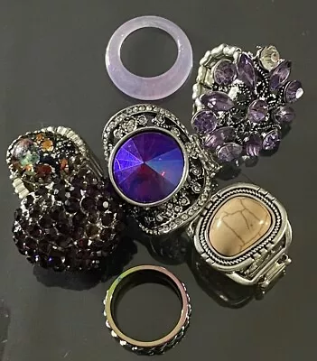 Vintage RING LOT:  Stretchy Band Cocktail Multicolor Stone Purple + • $1.99