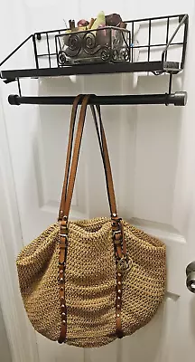 Michael Kors Beach Natural Straw Studded Leather Straps/Handle Tote Shoulder Bag • $29.99
