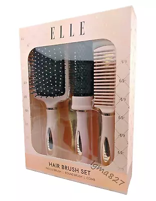 ELLE Women Hair Brush Set Paddle Brush Round Brush Comb Gift Set • £14.90