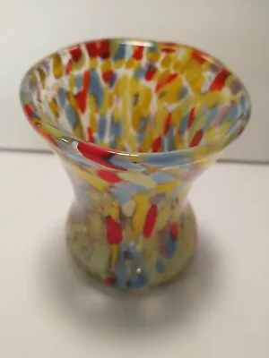 Brooklyn Glass Art Short Cup Vase Or Pen Rest/stand - Yellow Blue Orange • $20