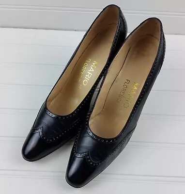 Vintage Mario Of Florence Women's Leather Heels Pumps Black Size 7.5N • $49.99