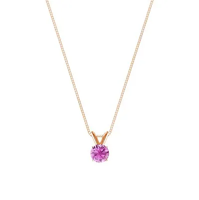 2 Ct Round Cut Pink Created Diamond Real 14K Rose Gold Pendant 18  Necklace  • $239.97