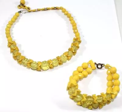 Vintage 1950s Plastic Yellow Choker Necklace & Bracelet Set Demi Parure Set • $24.95