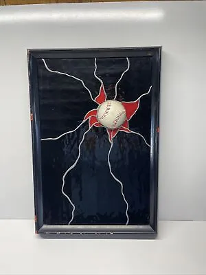 Vintage 3D Baseball Stained Glass Broken Window Picture W/ Frame Little League • $150