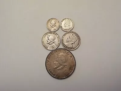 Lot Of 5 Silver Coins - Panama - 1/10 1/4 & 1 Balboa - 1932 1947 & 1953 • $0.99