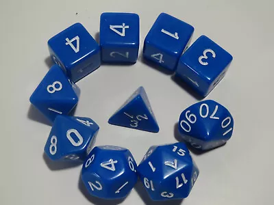 RPG Dice 10pc - Opaque Blue - 1 @ D4 D8 D10 D12 D20 D00-10 & 4 D6 • $8.49