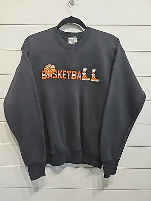 Vtg Basketball Embroidered Crewneck Sweatshirt Mens Medium USA Made Black Orange • $24.95